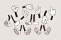Hand drawn retro cartoon hand and feet illustration