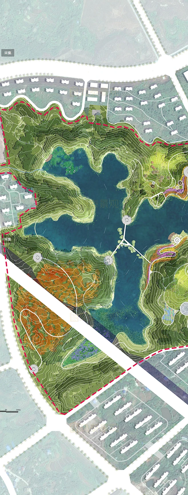 2022公园竞赛风彩平图PSD素材小清新环湖湿地公园景观彩平PS素材-花瓣网