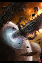 CGwall游戏原画网站_末世太空毁灭游戏场景原画，为美国当代硬科幻科幻大师格雷格·贝尔所绘制的硬科幻小说《永世》封面。