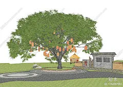 中式古树公园广场SU模型下载【ID:1152397951】