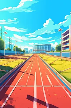 AI数字艺术扁平风校园球场操场插画-众图网