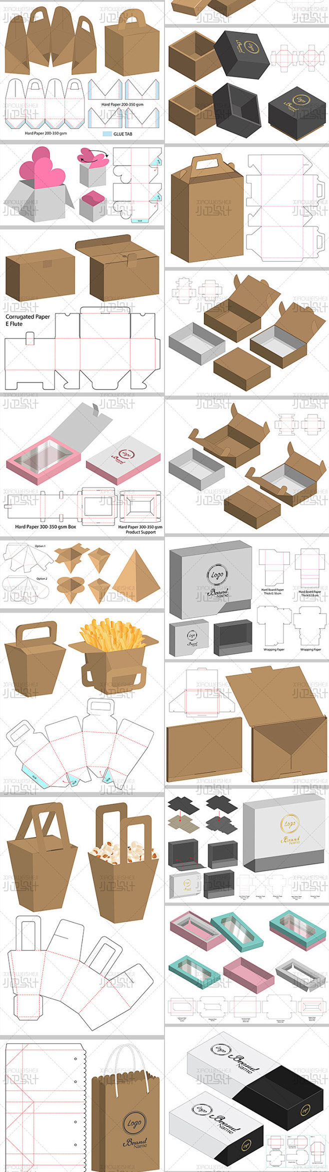 3D展示模板各类产品包装盒子纸箱设计稿刀...