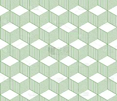 抽象的三维条纹立方体几何无缝图案，绿色和白色，矢量