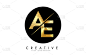 ae a e golden letter logo design with a creative