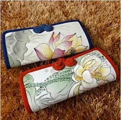 新品手绘钱包中国风民族国画水墨荷花帆布包热销女包袋手工布艺包-淘宝网