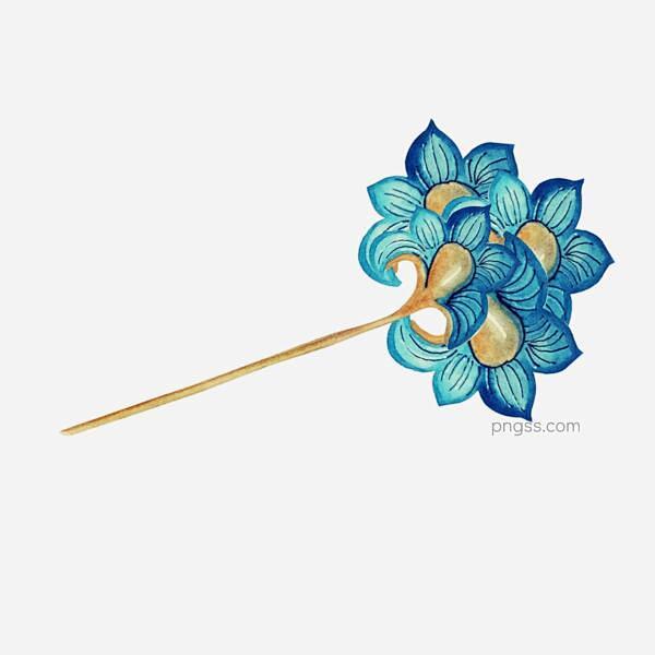 蓝色的鲜花发簪插画图片大小2000x20...