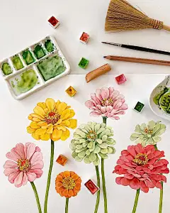 手绘花卉植物/清新水彩插画/韩国插画师Yirang Kim绘画作品集/手帐素材/纸胶带素材