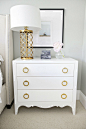 White & gold nightstand and lamp