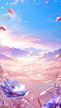 AI粉色背景，梦幻，直播背景，背景图，背景，粉色，蓝色，紫色，仙境，展台，