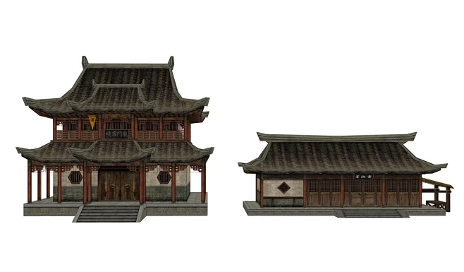 古建龙门客栈SU模型-花瓣网