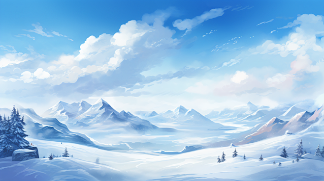 千库网_冬天蓝天雪山森林插画5_插画编号...