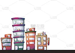 卡通矢量建筑背景与分离的层