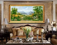 纯手绘古典风景油画麦田丰收景北欧客厅挂画现代小清新壁画墙画-淘宝网
