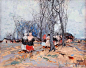 Stepan Kolesnikov，乌克兰画家，作品多数是颜色漂亮的场景，几块饱和度较高的暖色让雪地不再冰冷，树枝刻画得非常灵动，赋予雪景生命。

作者介绍：斯捷潘科 列斯尼科夫（Stepan Kolesnikov）。1879年7月11日出生于乌克兰 卢甘斯克 斯拉维亚诺谢尔布斯克的阿德里安堡，一个农民家庭。 1896年斯捷潘的 ​​​​...展开全文c