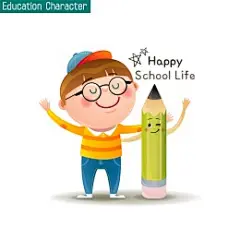 男孩快乐校园生活铅笔手绘儿童插画