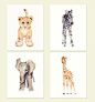nursery art, Safari animal prints, nursery decor, 5 X 7 print set, elephant art, safari nursery wall decor, kids room decor, baby animals