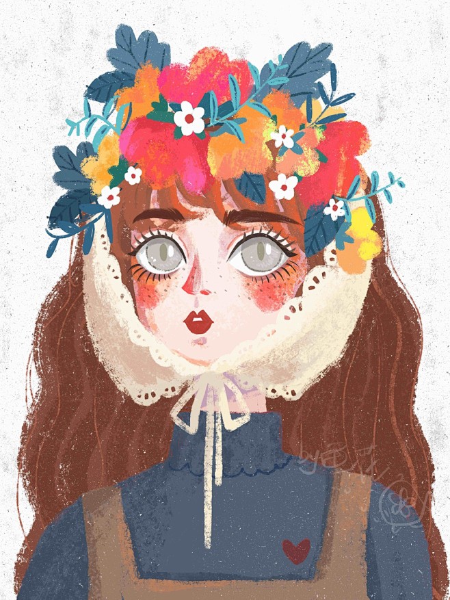 戴蕾丝头巾的你_鱼花❀__插画师作品_涂...