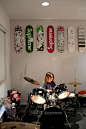 Both my boys would love this as a room- not only a drum kit but skate boards: 