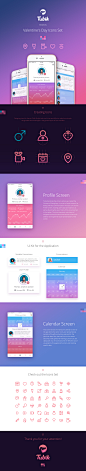 Valentine's Day Icons Set : Hi guys! How are you doing? I hope you are all feeling creative and inspired, cause that's what I was feeling like when I was creating this shot. It's a dating app, and I wanted to show you its main screens - a user profile, a 