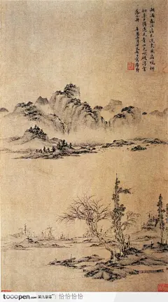 山水国画-春江晚景图