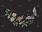 刺绣鲜艳的民族领口线图案与花朵和蝴蝶。