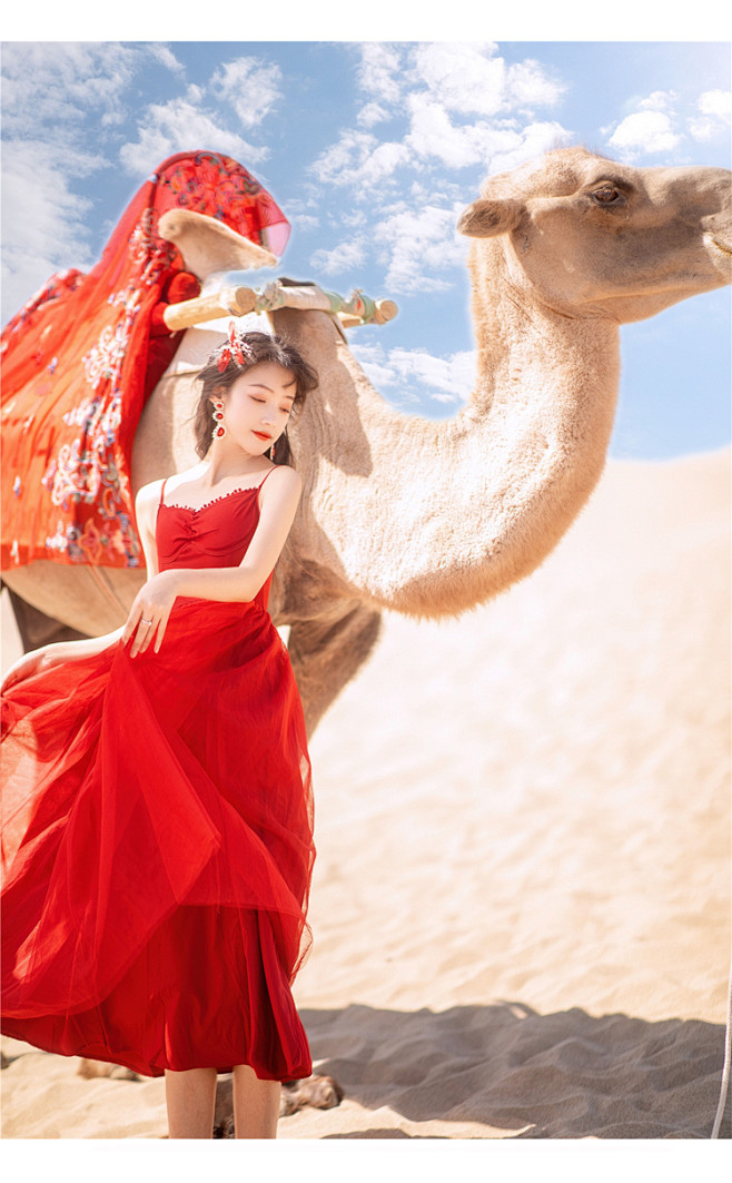 度假连衣裙沙漠拍照裙子红裙长裙夏季大理丽...
