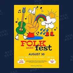 2467国外春天夏天创意手绘可爱卡通涂鸦音乐矢量海报背景设计素材-淘宝网