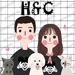 DENG可爱简约美式文艺插画风格定制头像q版真人照片情侣闺蜜头像-淘宝网