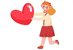 拿爱心的小女孩  - 源文件下载【酷图网】元气女孩,爱心女孩,卡通女孩,扁平风女孩,插画女孩,可爱女孩,正能量女孩
