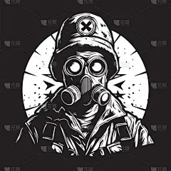 核、老式标识线条艺术的幸存者概念黑白色彩，手绘图解