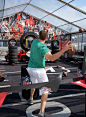 Bridgestone, the official tire of the N.F.L., sponsored a football throw tent at the Super Bowl Fan Zone at 8th...