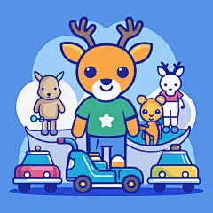 卡通人物梅花鹿娃娃插画