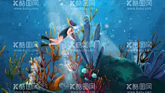 手绘海洋插画  - 源文件下载【酷图网】海,海洋,海洋插画,海景,天空,浩瀚,蓝色海洋,大海,鲸鱼,海浪,蓝色,海洋背景,海底世界,海洋生物,海洋世界,卡通海洋,意境,唯美,简约,梦幻,创意,手绘,梦境,小清新海报,卡通插画,人物插画,温馨,文艺范,文艺海报,手绘风,浪漫,卡哇伊,治愈系,可爱,梦中世界,卡通女孩,动漫人物,动漫壁纸,
