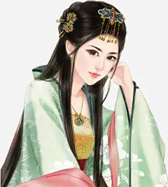 绿衣窈窕古风手绘女子高清素材 古风 女子 手绘 窈窕 绿衣 免抠png 设计图片 免费下载