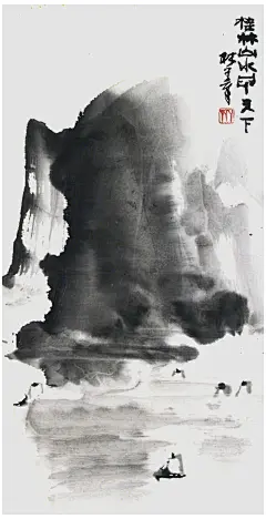 大写意中国画文人画水墨画山水画花鸟画国画家齐梦章作大写意中国画(中国传统绘画文人画水墨画山水画花鸟画国画)“桂林山水甲天下”的桂林山水大写意国画，70×35cm，水墨纸本｜齐梦章大写意中国画文人画水墨画山水画花鸟画国画绘画官网