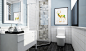 云溪四季-一丁|一居室现代装修设计方案卫生间效果图，淡蓝色块为主，整个浴室呈现清新舒适感