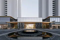 太原瑞府及滨河润府示范区 主立面的选材上，选用范思哲黑石材与香槟金铝板的组合，形成了坚实稳固而富丽堂皇之感。整个大门的设计非常简洁而大气，没有 ...