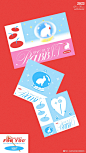 some stickers are laying on top of each other in front of a red background