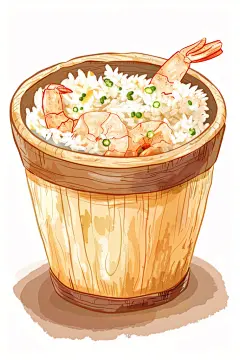 美味的海鲜木桶饭煲仔饭美食插画