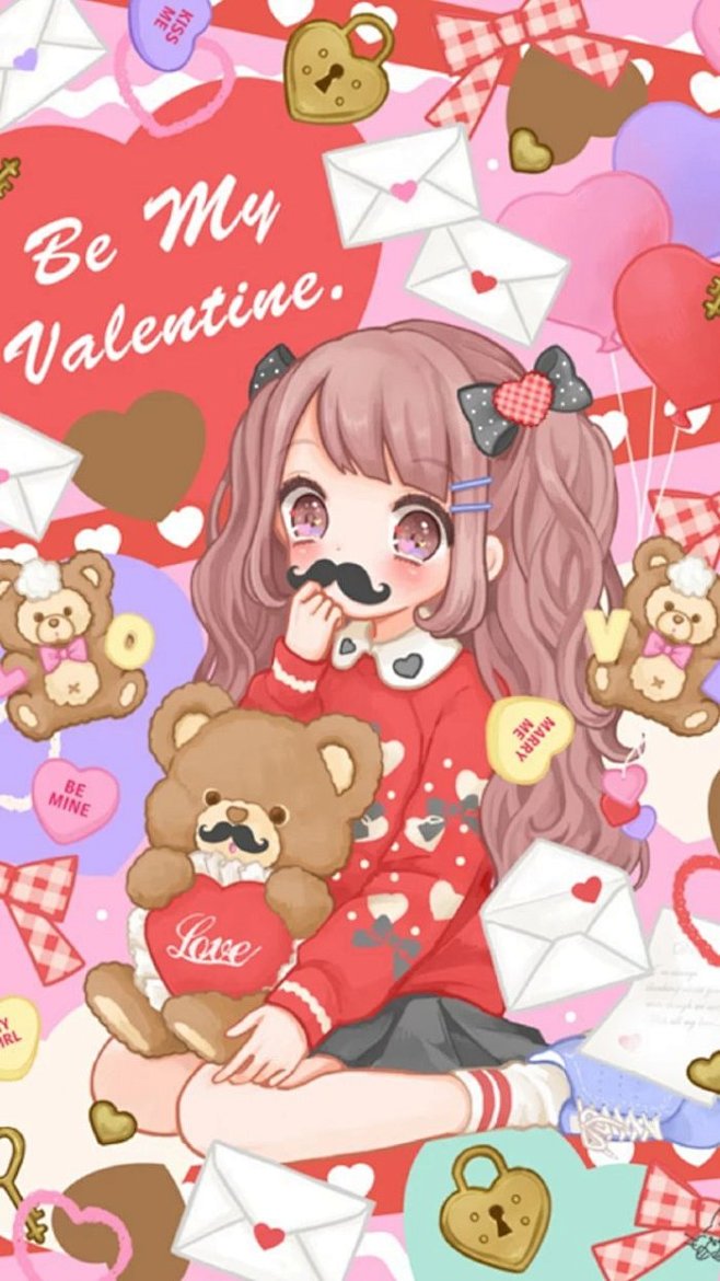 插画 文字 动漫 平铺 萌物 软妹 少女心 粉色 卡通 可爱 人物 萌萌的