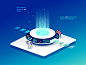 Insights Illustration interfaces machine characters hero image data futuristic isometric landing page