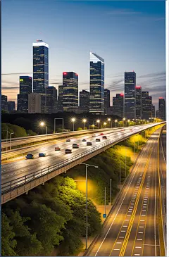 AI生成 高速公路 大厦 夜景