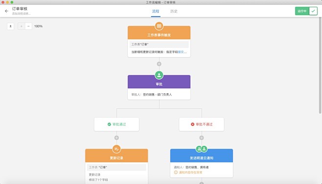 明道云构筑审批工作流的界面