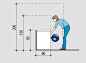 滚筒式洗衣机的拿取尺寸图。人体工程学，设计尺寸数据参考图。
