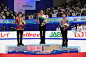 Nathan Chen of the USA Yuzuru Hanyu of Japan and Keiji Tanaka of Japan pose on the podium during the ISU Grand Prix of Figure Skating NHK Trophy on...