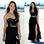 Jules Smith Silver Necklace, Lulus Crop Top, Black Maxi Skirt - Black on Black - Jessica R.
