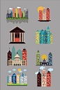 彩色几何城市建筑剪影素材