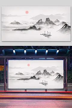 江南水乡背景展版背景-众图网