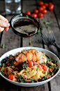 Brown Butter Lobster, Bacon and Crispy Kale Pasta
