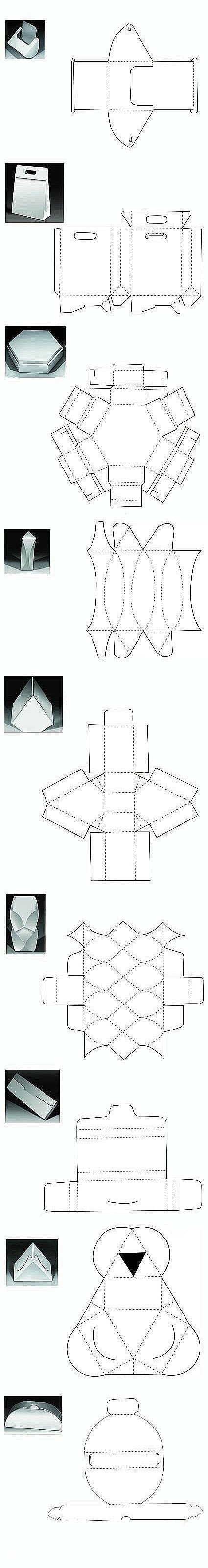 各种纸质包装盒的折法线框图